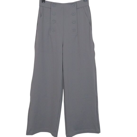 Halara Gray Faux Button Front High Waist Side Pocket Wide Leg Crop Pants Size XS - Picture 1 of 7